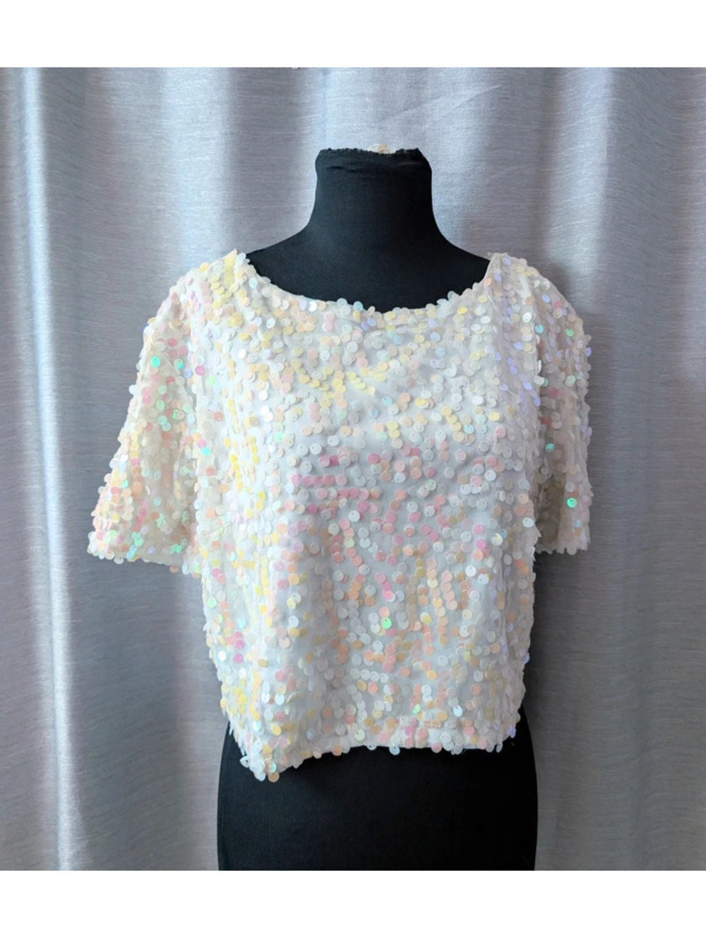 Holographic Sequin Party Festival Crop Top XL
